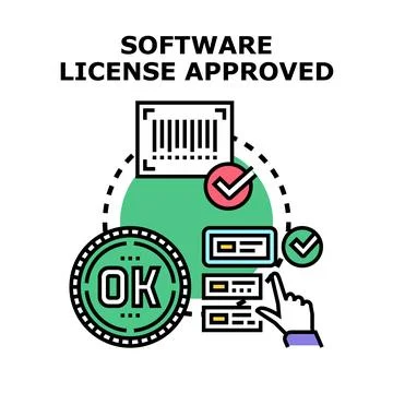 Software license approval process with validation checks Stock Illustration