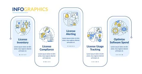 Software license management solutions rectangle infographic template Stock Illustration