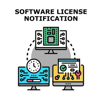 Software license notification managing product activation and renewal Ilustración de archivo