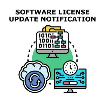 Software license update notification managing renewal process 库存插图