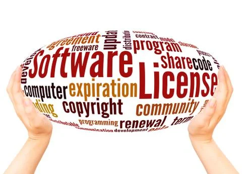 Software License word cloud hand sphere concept Foto stock
