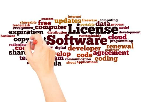 Software License word cloud hand writing concept Stock Photos