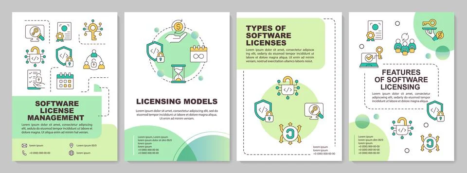 Software licenses models green circle brochure template Stock Illustration