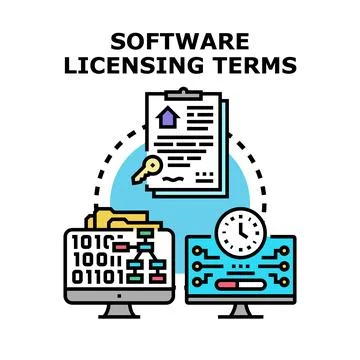 Software licensing terms and digital rights management concept Illustrazione stock