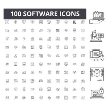 Software line icons, signs, vector set, outline illustration concept イラスト素材