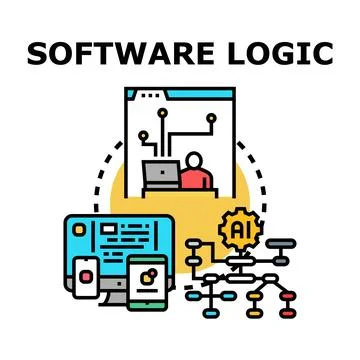 Software logic concept creating program coding system 库存插图