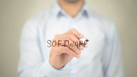 Software,  Man writing on transparent screen 스톡 사진