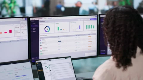Software Manager Analyzing Subscription Billing Data On Laptop Stock Footage 340406006