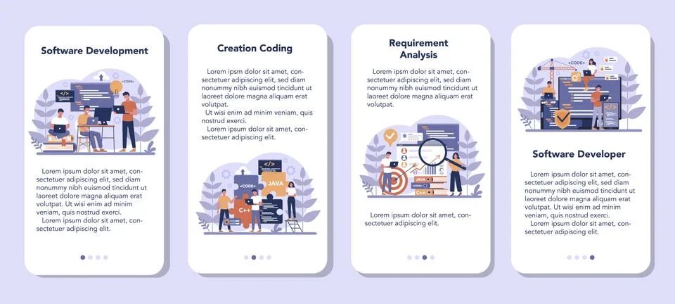 Software mobile application banner set. Idea of programming 库存插图