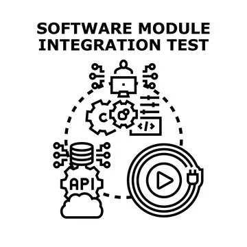 Software module integration testing concept connecting components Stockillustratie