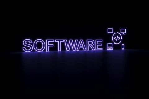 SOFTWARE neon concept self illumination background 3D illustration Illustrazione stock