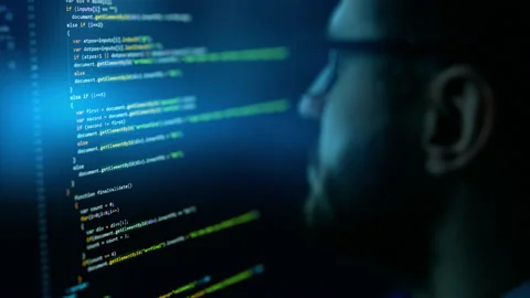 Software online network developer. Senior coder programming. Soft and blockchain Stock Footage 169713909