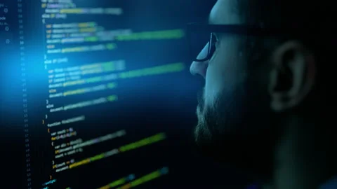 Software online network developer. Senior coder programming. Soft and blockchain Stock Footage 172538932