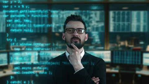 Software online network developer is working with pc. Senior coder programming Stock Footage 239076546