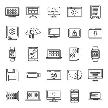 Software operating system icons set, outline style イラスト素材