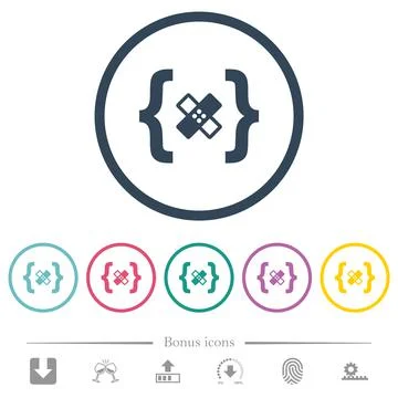 Software patch flat color icons in round outlines Stock Illustration