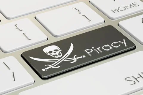 Software piracy concept on the computer keyboard 3D rendering Stock Illustration