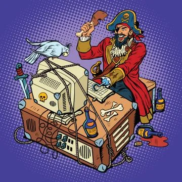 Software piracy, the hacker captain Stock Illustration