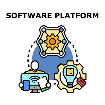 Software platform concept with user interaction and business development Ilustración de archivo