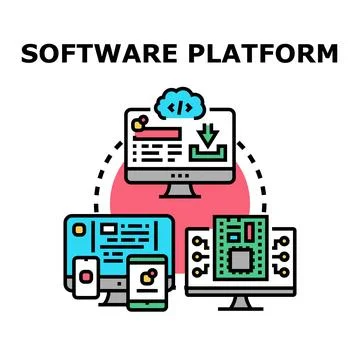 Software platform development and digital technology integration Stock Illustration