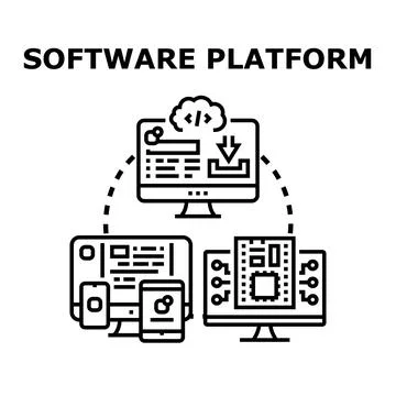 Software platform development and digital technology integration Stock Illustration