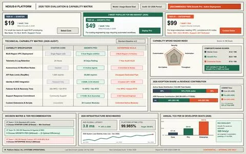 Software Platform Pricing Tier Comparison and Technical Capability Dashboard Иллюстрация
