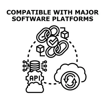 Software platforms compatibility connecting api data synchronization Stock Illustration