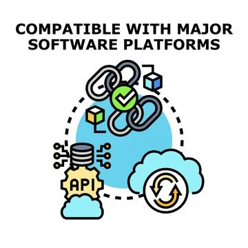 Software platforms compatibility connecting api data synchronization Stock Illustration