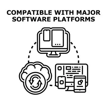 Software platforms compatibility connecting various devices and cloud イラスト素材