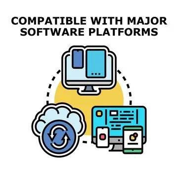 Software platforms compatibility connecting various devices and cloud Stockillustratie