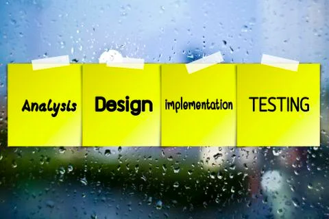 Software process sticky paper on glass with drops water background 库存插图