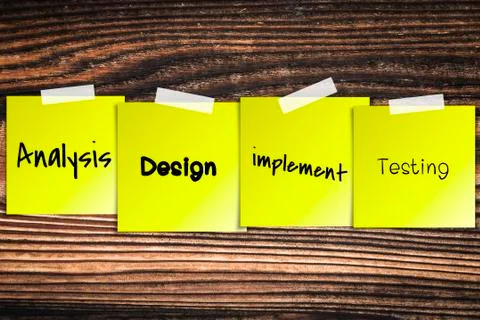 Software process sticky paper old vintage wood background texture Stock Illustration