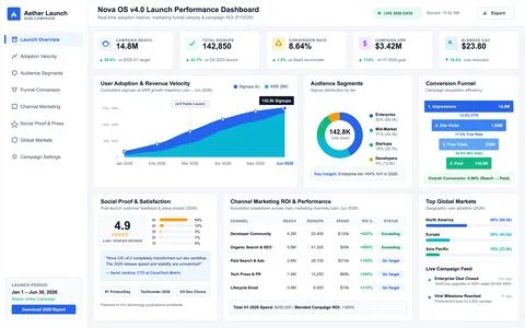 Software Product Launch Performance Dashboard with Data Analytics and Metrics Illustrazione stock