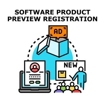 Software product preview registration and launching process concept Illustrazione stock