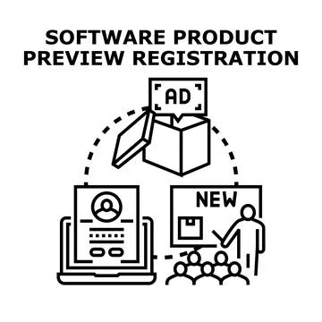 Software product preview registration and launching process concept イラスト素材