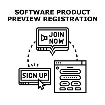 Software product preview registration process vector concept Ilustração Stock