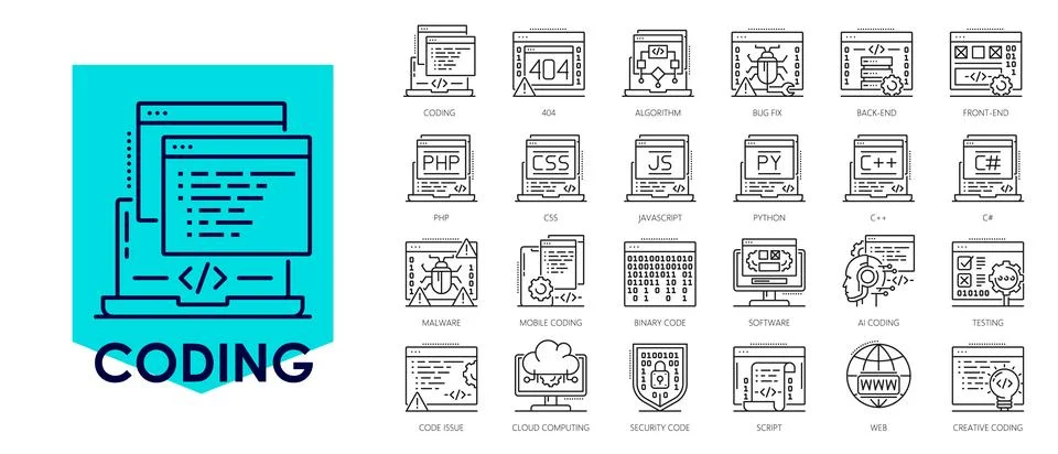 Software program code vector icons set Ilustración de archivo
