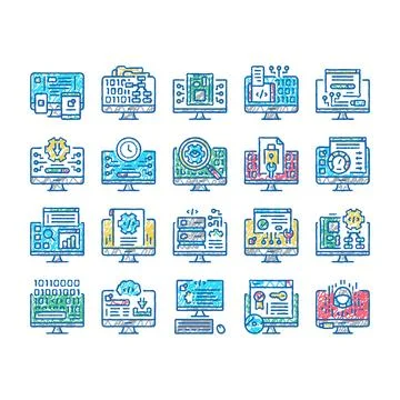 Software Program Development Icons hand drawn Stock Illustration