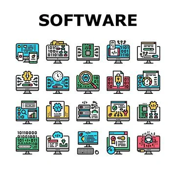 Software Program Development Icons Set Vector 스톡 일러스트