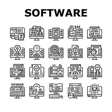 Software Program Development Icons Set Vector Stock Illustration