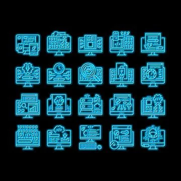 Software Program Development neon glow icon illustration Stock Illustration
