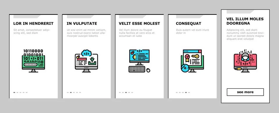 Software Program Development Onboarding Icons Set Vector Stock Illustration