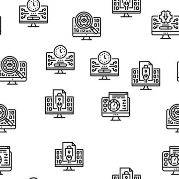 Software Program Development Vector Seamless Pattern 스톡 일러스트