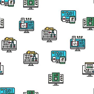 Software Program Development Vector Seamless Pattern 스톡 일러스트