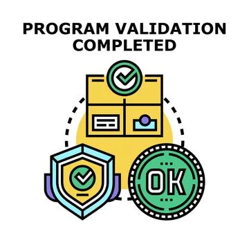 Software program validation completed successful development process Stock Illustration