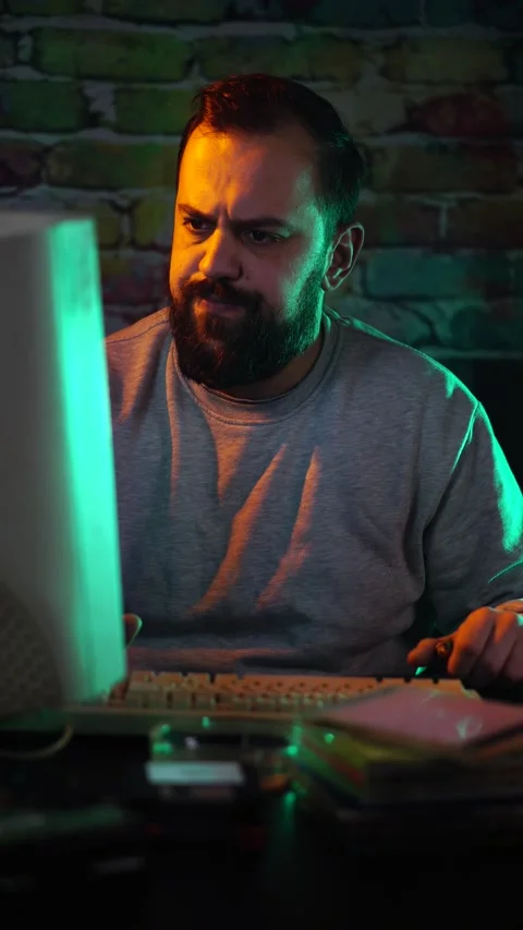 Software Programmer From 1990's Having Problem With Coding, Lighting Cigarette 스톡 동영상 302889150