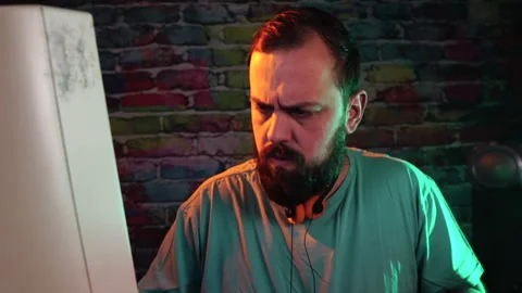 Software Programmer From 1990's Working on Desktop Computer With CRT Monitor Stock Footage 301505473