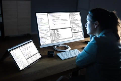 Software Programmer Coder Working On Computer Stock Photos
