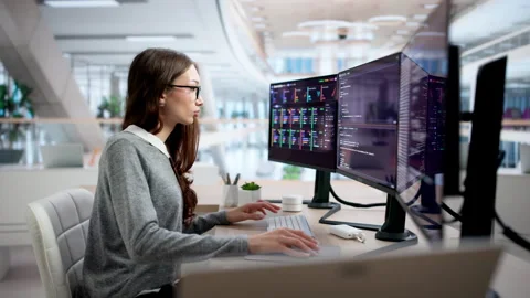 Software Programmer Focused On Coding Software Solutions Video stock 335454208