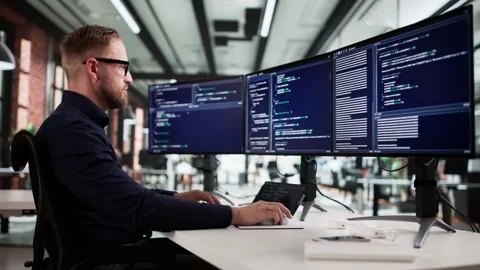 Software Programmer Or Coder Man Video stock 320765387
